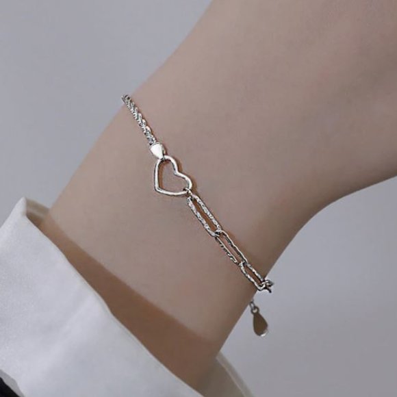 Jewelry - 925 Sterling Silver Dainty Heart Chain Link Bracelet